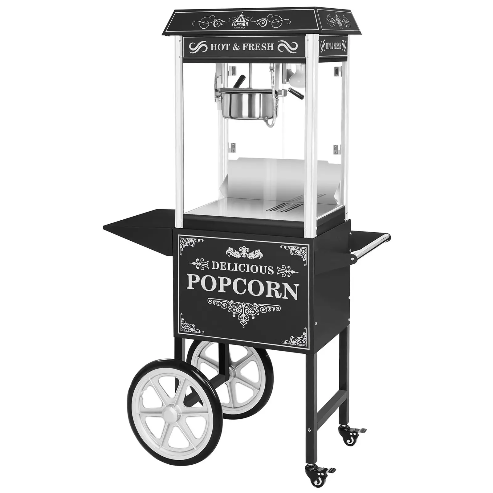 Popcorn gép kocsival - retro design - fekete