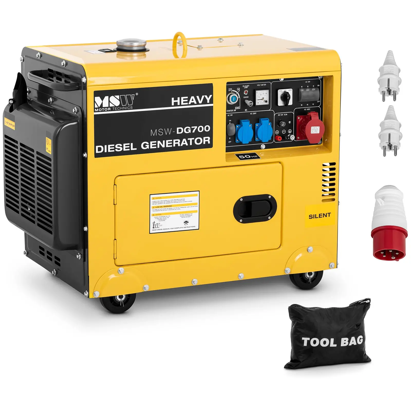 Vészhelyzeti áramgenerátor 3-fázisú Silent Diesel elektromos indítással - 5000 W - 7 LE - tartály: 14,5 l - 230/400 V