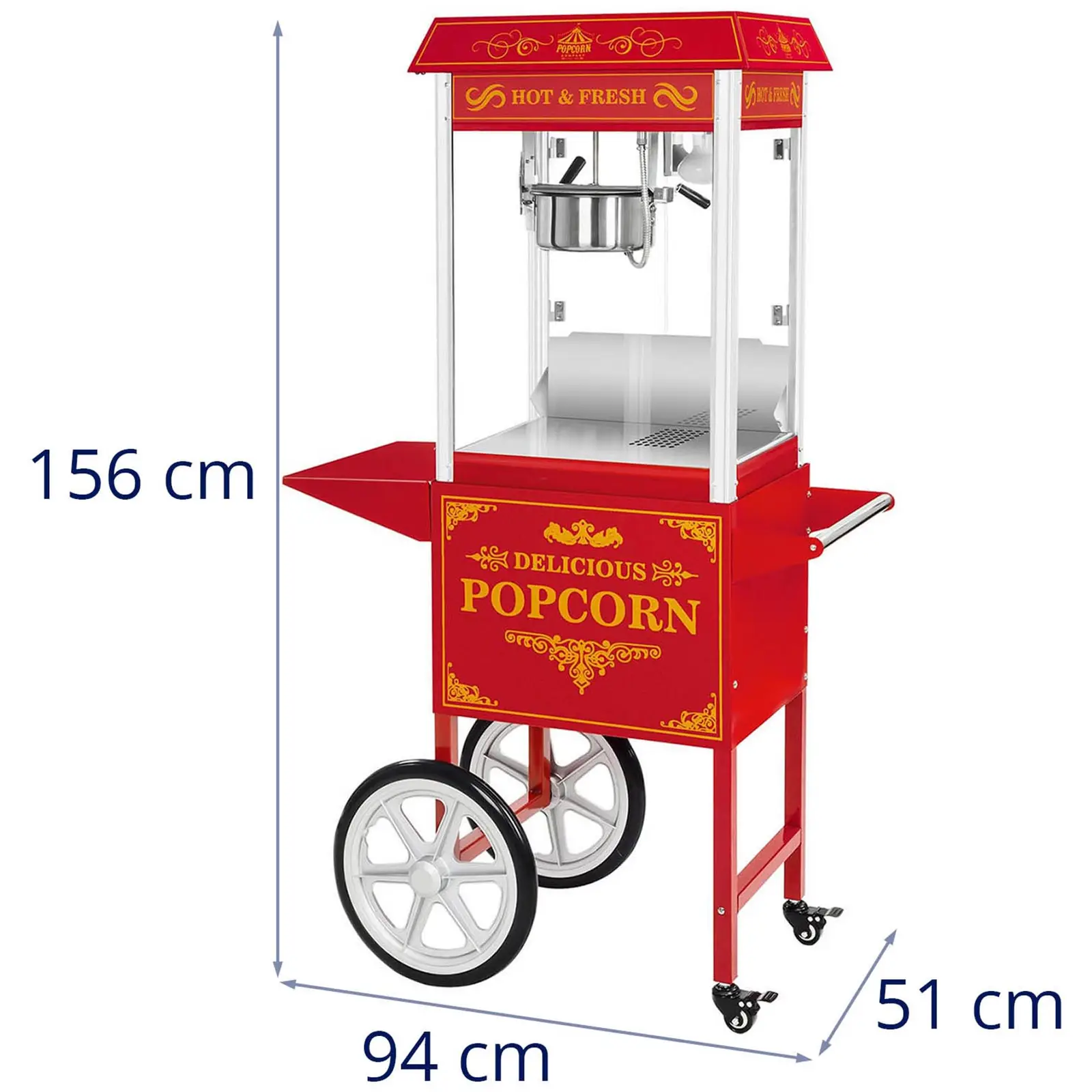 Popcorn gép kocsival - retro design - piros
