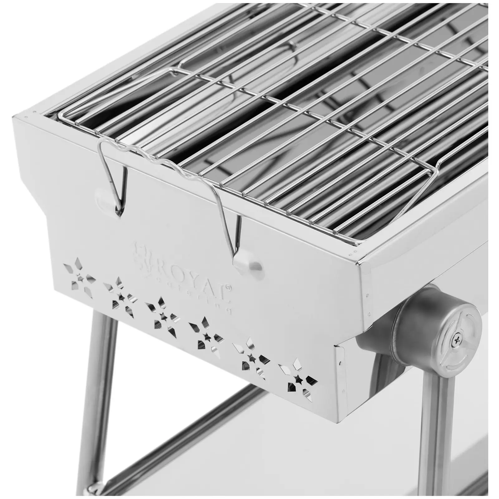 Faszén grill - polccal és összecsukható ráccsal - 75 x 25 cm - rozsdamentes acél / horganyzott acél - Royal Catering