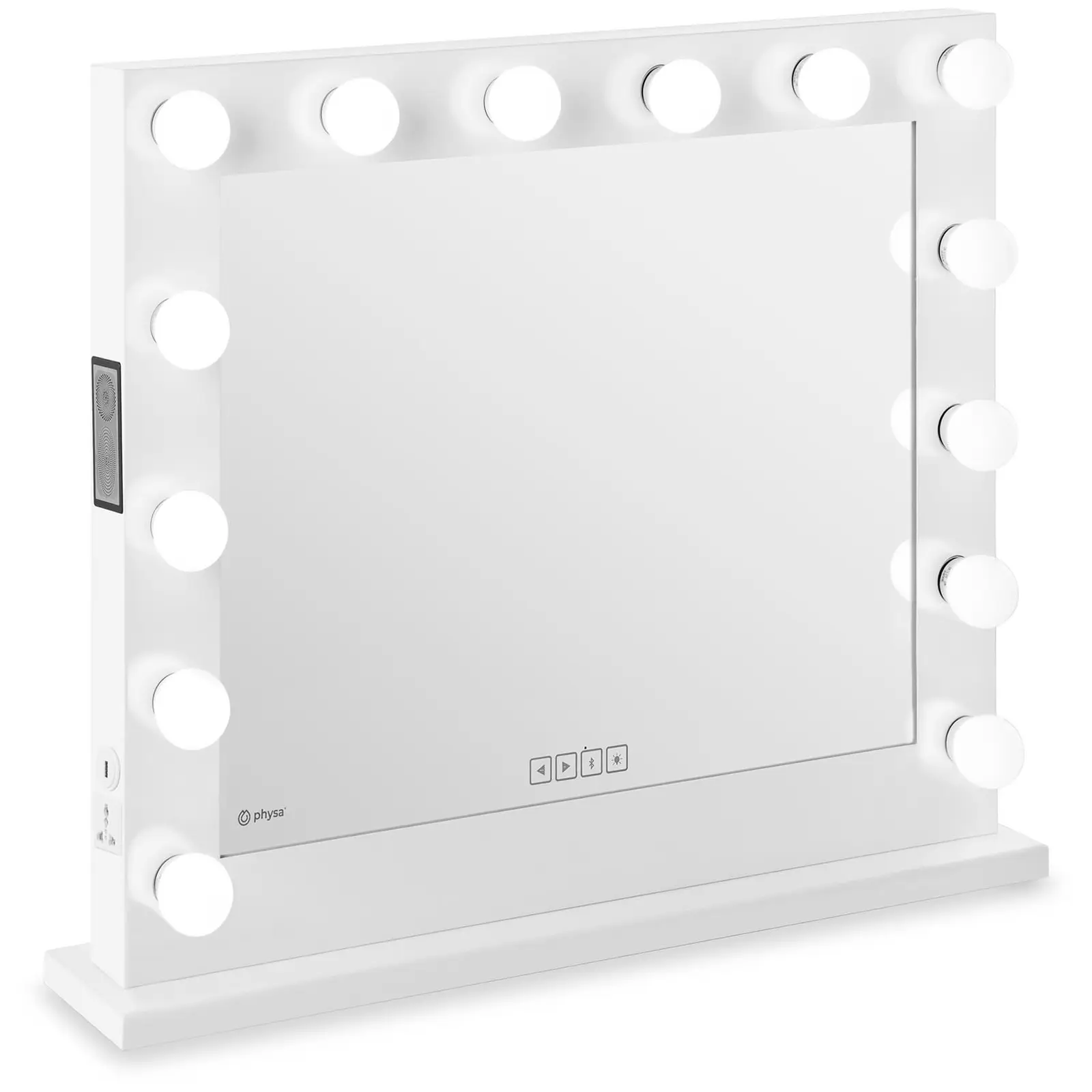 Hollywood-tükör - fehér - 14 LED - szögletes - hangszóró | physa