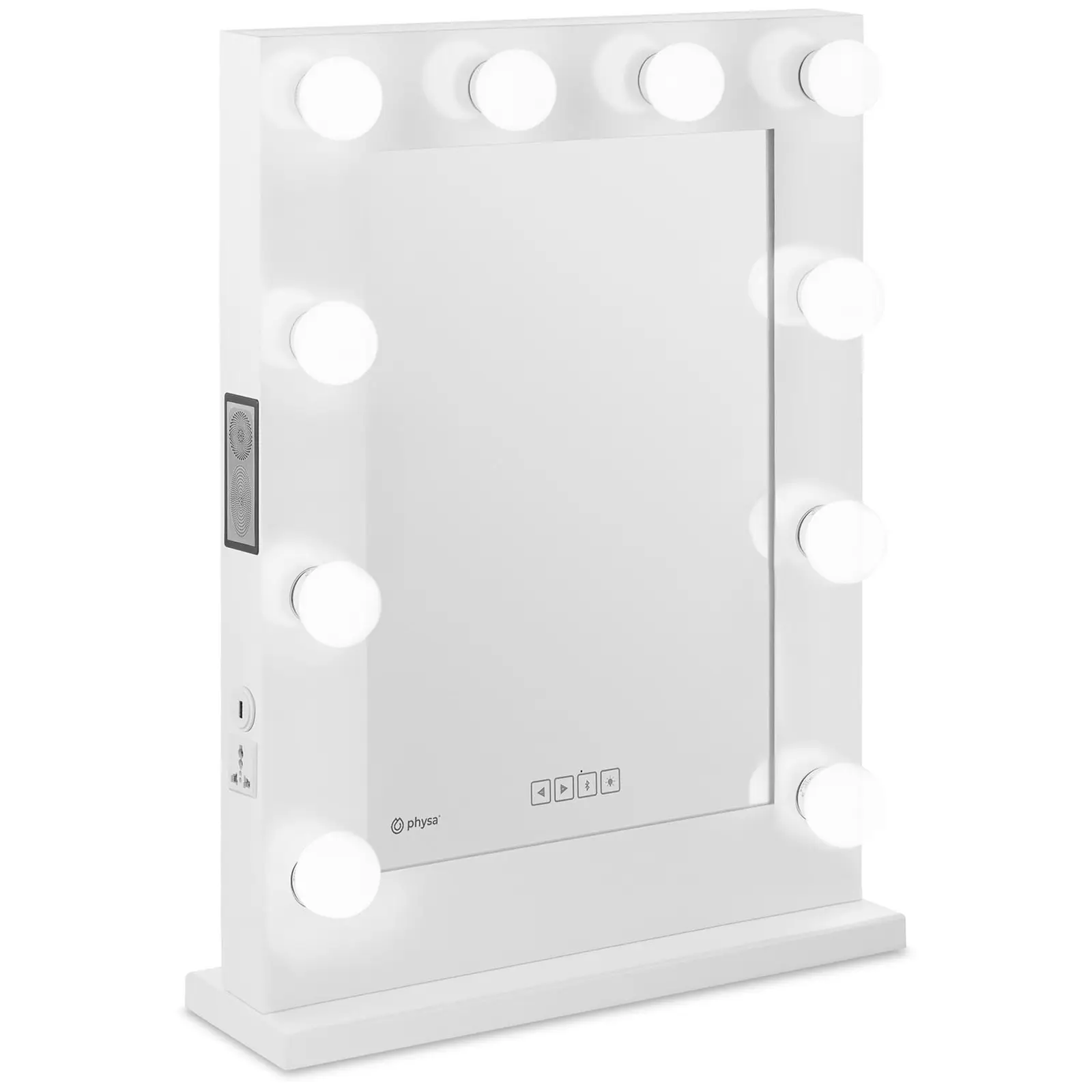 Hollywood-tükör - fehér - 10 LED - szögletes - hangszóró | physa