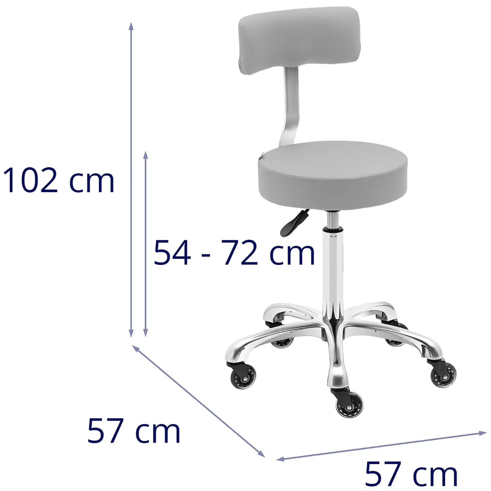 Gurulós szék háttámlával - 540–720 mm - Világosszürke