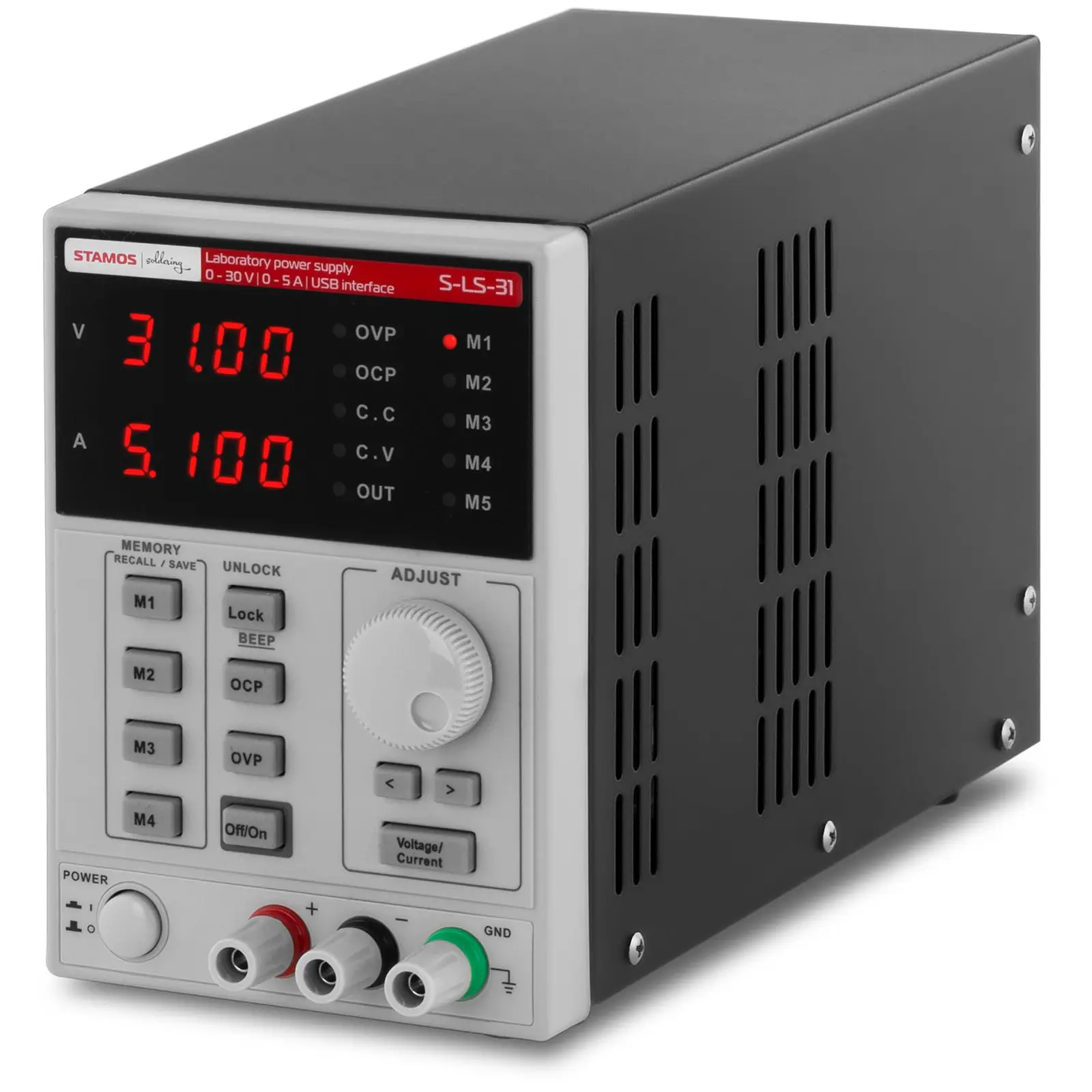 Laborítóriumi tápegység - 0-30 V, 0-5 A DC, 250 W - USB - 4 mentési lehetőség | Stamos Soldering
