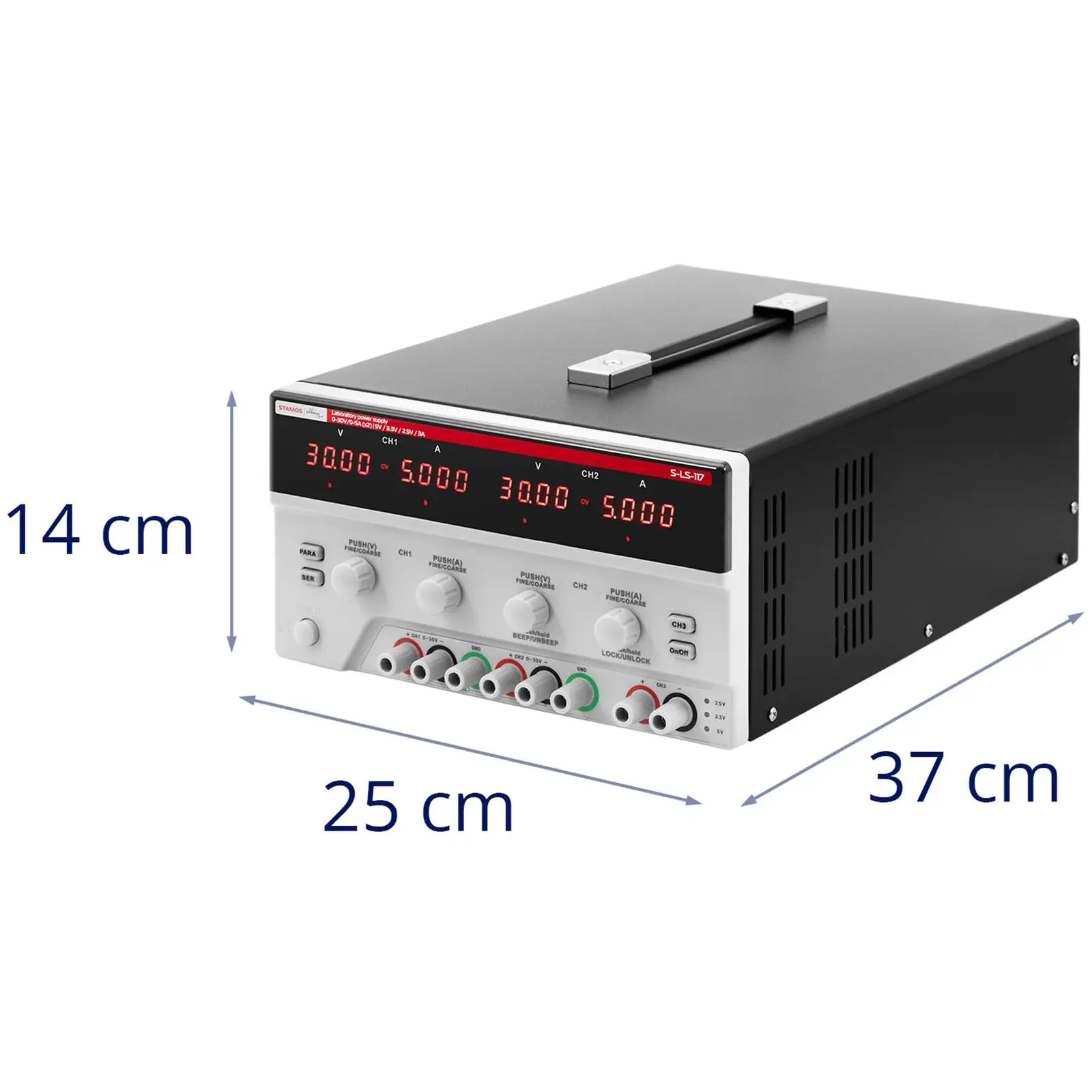 Labor tápegység - 0–30 V - 0–5 A DC - 2x150 W - 5 memóriahely - LED kijelző - USB/RS232/LAN