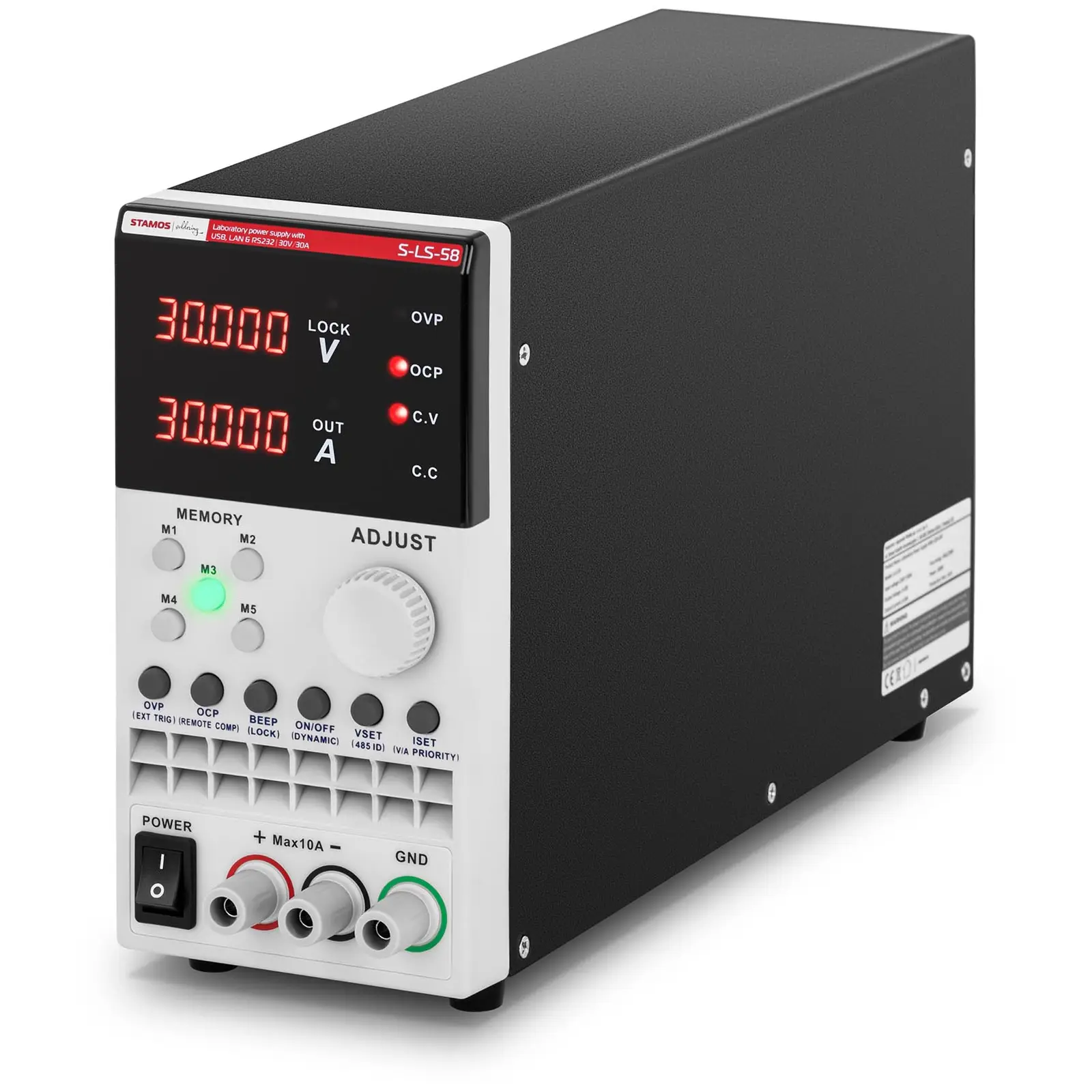 Laboratóriumi tápegység - 0-30 V - 0-30 A DC - 300 W - USB/LAN/RS232 | Stamos Soldering