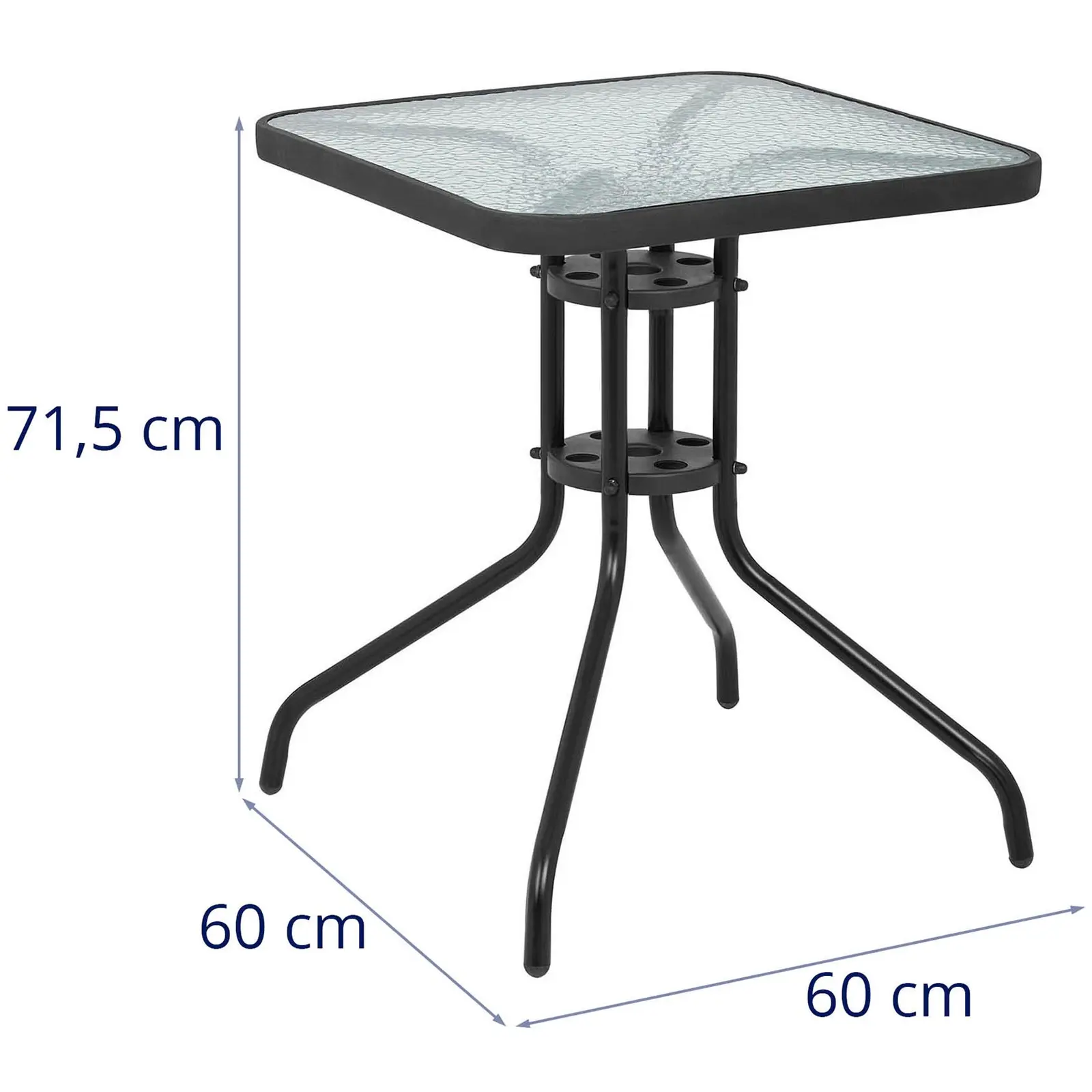 Kerti asztal - 60 x 60 cm - üveglap - fekete