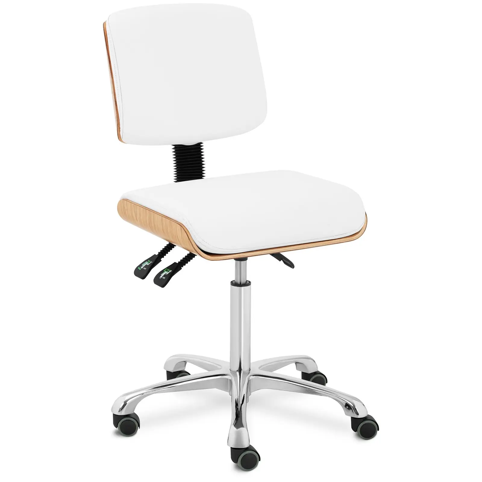 Gurulós szék háttámlával - 575 -775 mm - 160 kg - Természetes fa, Fehér