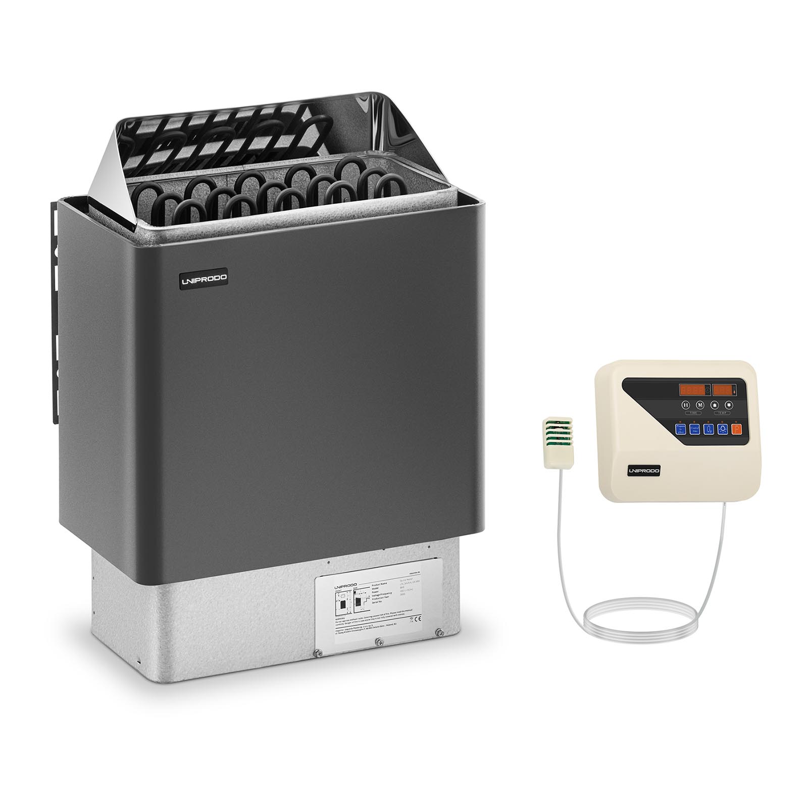 Készlet: szauna kályha szauna vezérléssel - 8 kW - 30-110 °C - LED kijelző | Uniprodo