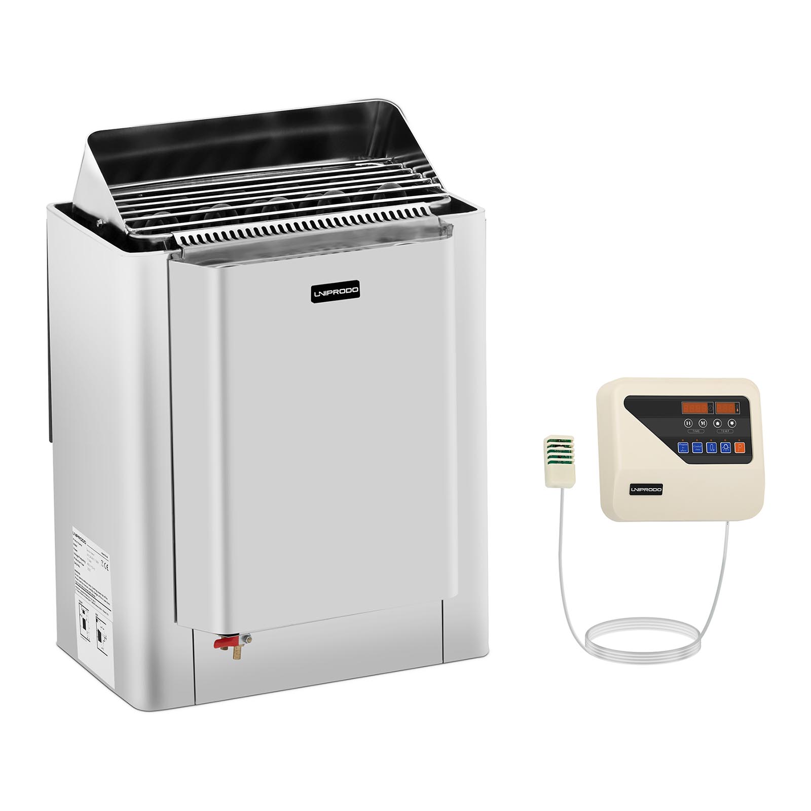 Készlet: szauna kályha szauna vezérléssel - 11,5 kW - 30-110 °C - vízpárologtatóval | Uniprodo