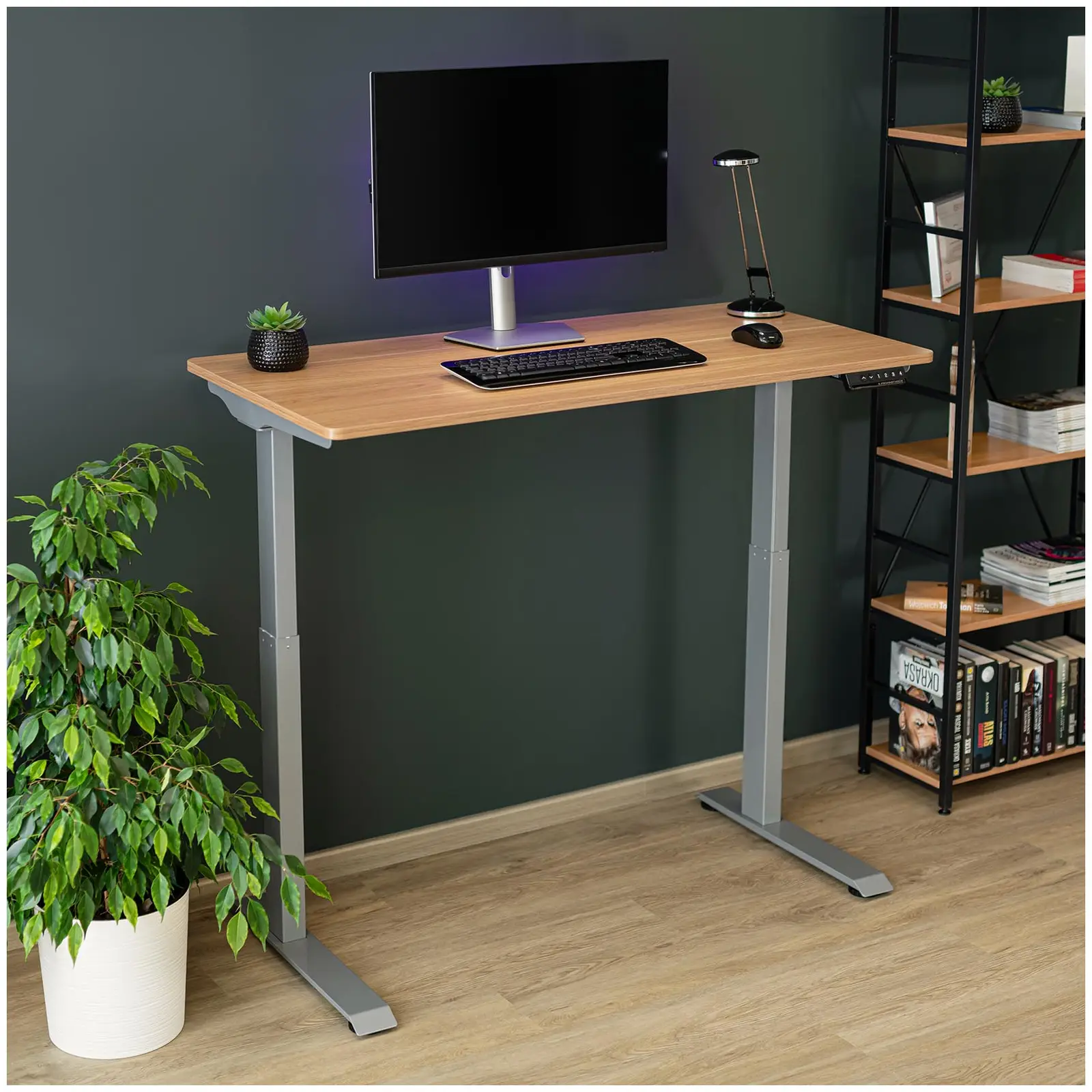 Állítható magasságú íróasztal - 90 W - 730–1233 mm - barna/szürke