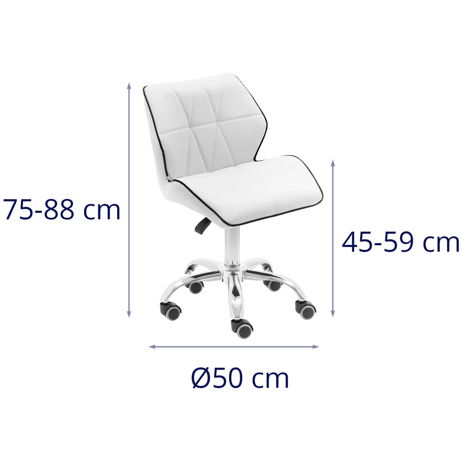 Gurulós szék háttámlával - 45–59 cm - 150 kg - fehér