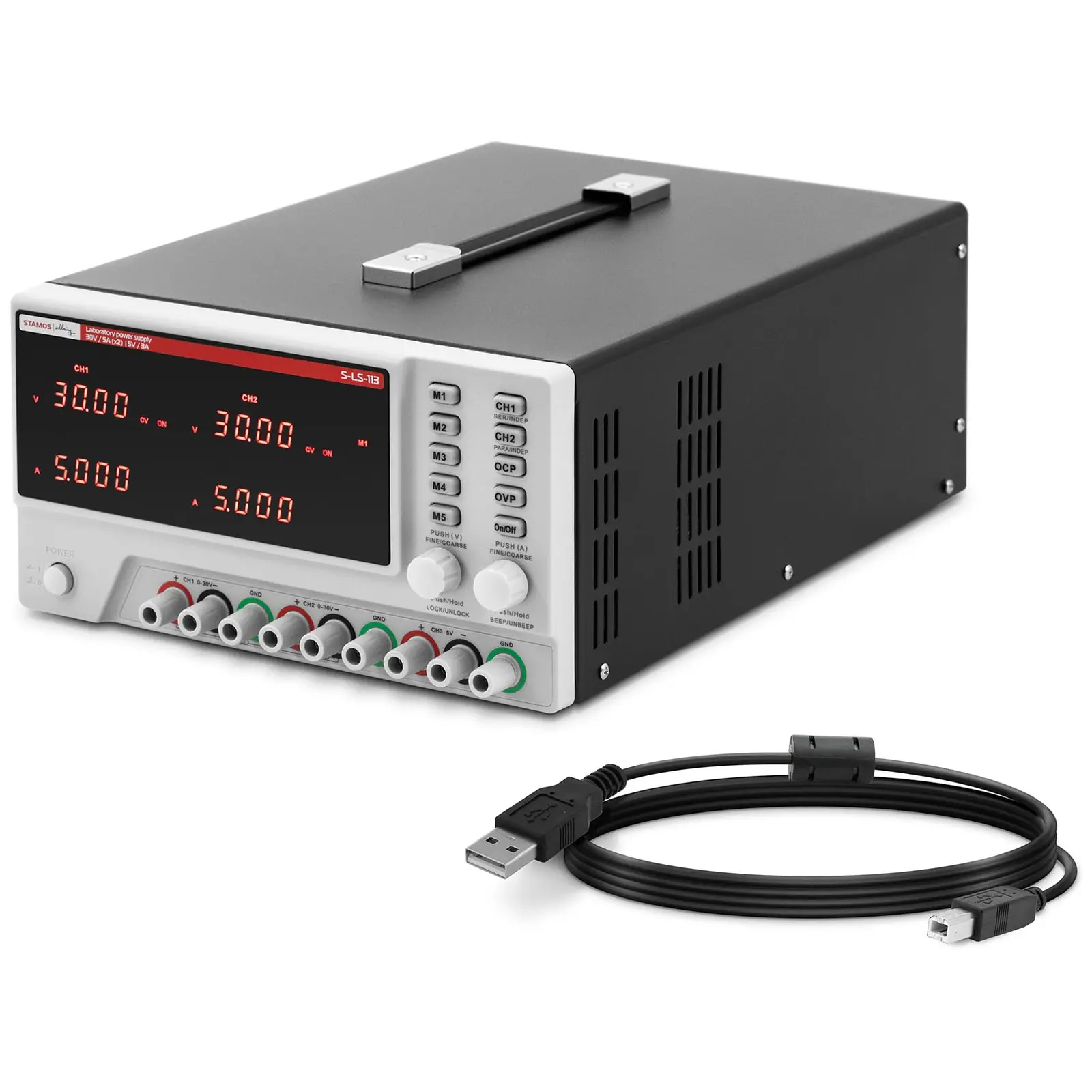 Labor tápegység - 0–30 V - 0–5 A DC - 550 W - 5 memóriahely - LED kijelző