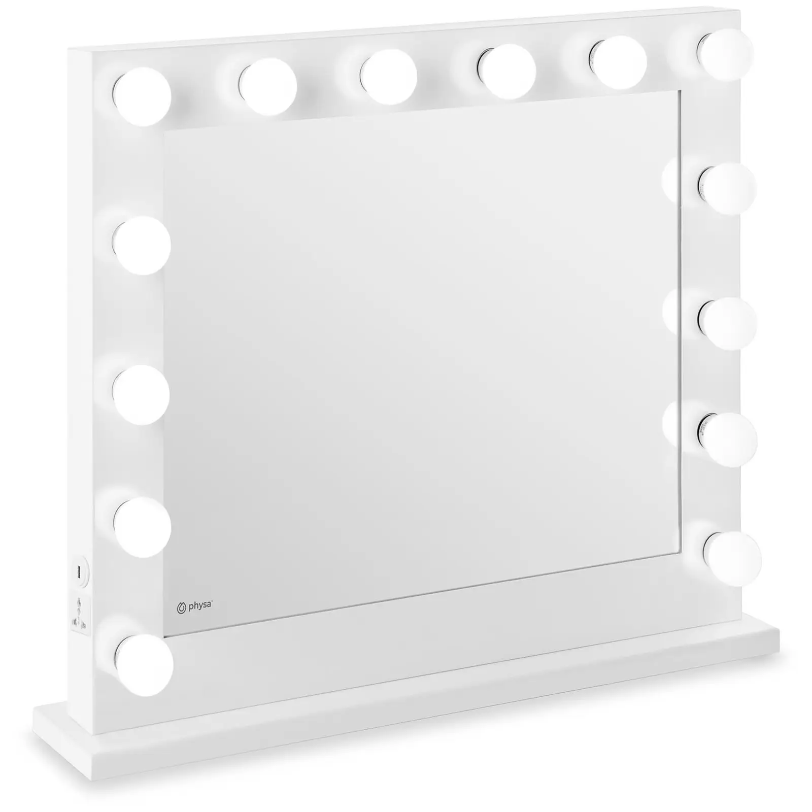 Hollywood-tükör - fehér - 14 LED - szögletes | physa