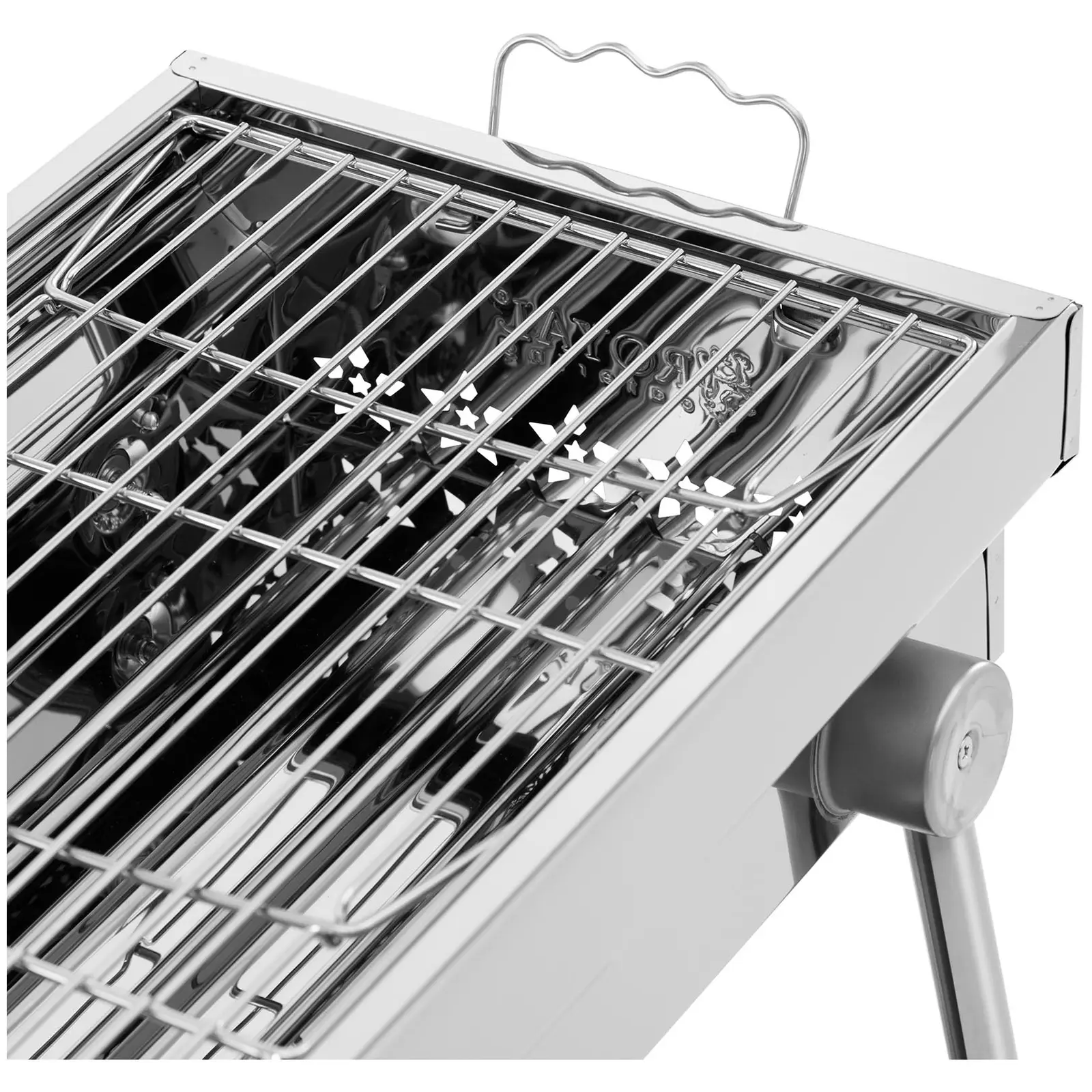 Faszén grill - polccal és összecsukható ráccsal - 75 x 25 cm - rozsdamentes acél / horganyzott acél - Royal Catering